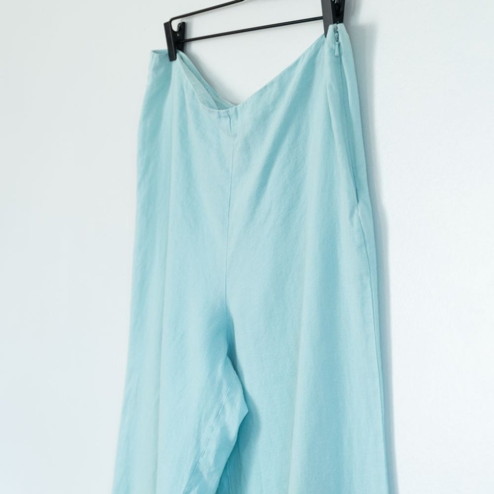 Eileen Fisher Irish Linen Wide Leg Blue Green Pants Womens Size Large - Picture 3 of 11